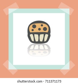 Vector outline cupcake with cream food icon on white sticker. Elements for mobile concepts and web apps. Modern infographic logo and pictogram.