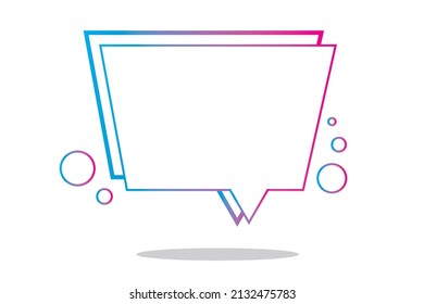 Vector Outline Decorative Speech Bubble Design Element. Creative Geometric Empty Banner Template for Text or Different Design. Vector Liner Signboard in Blue and Pink Colors Isolated on White Backdrop