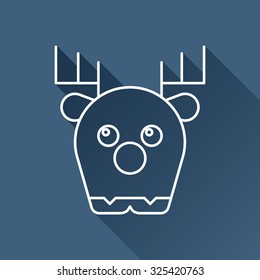 Vector outline deer icon on dark blue background with long shadow 