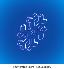 vector outline design isometric geometric snowflake icon illustration isolated dark blue background
