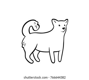 Vector outline dog, isolated on white.