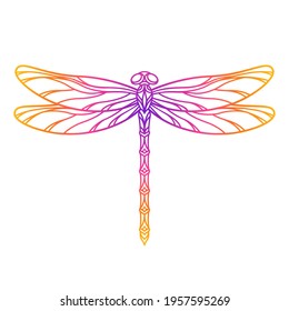 Vector outline dragonfly. Decorative insect silhouette. Template for laser and paper cutting, printing on a T-shirt, mug. Flat style. Hand drawn decorative element for your design. Isolated on white.