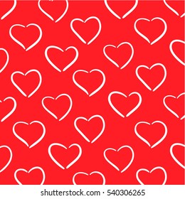 Vector outline draw pattern background little heart of love on red color.Doodle style.