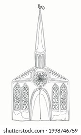 Vector outline drawing of ancient abstract gothic cathedral