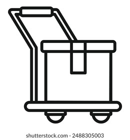 Dibujo de contorno de Vector de una caja de cartón en un carro con ruedas, que representa el concepto de entrega