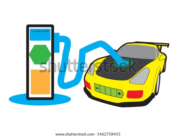 vector outline\
drawing charging for Electric\
car.