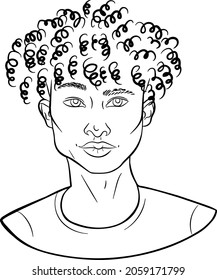 vector outline drawing of a curly guy
