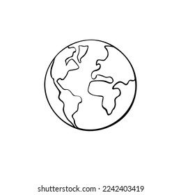 Vector outline drawing Earth. Minimalist simplified World Symbol, clip art, icon, logo in Doodle style. Theme of geography, peace, ecology, Social Media, cosmos