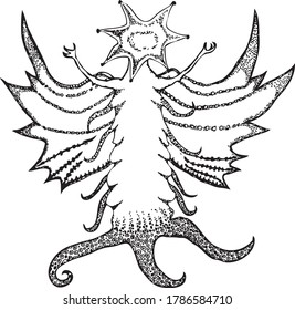 Vector outline drawing of fantasy spooky creature