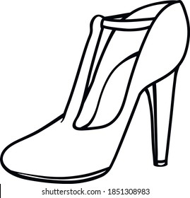 vector outline drawing of female heel shoe in retro style
