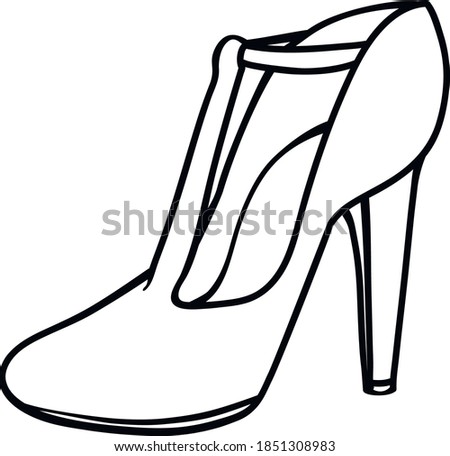 vector outline drawing of female heel shoe in retro style
