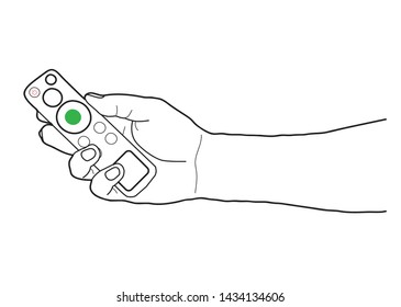 vector outline drawing hand holding Remote control.
