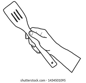 vector outline drawing hand holding a ladle.