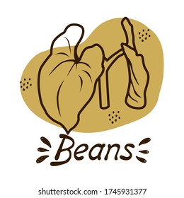Vector outline drawing of a handmade bean bush on a white isolated background. Bean leaves line, sketch. Registration of cards, menus, banners, printing on fabric, covers