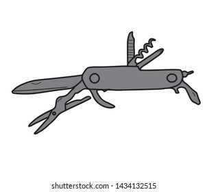 vector outline drawing Multipurpose folding knife.