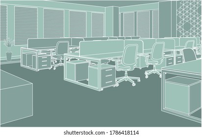 Vector outline drawing of office space