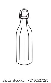 Vector outline drawing on a white isolated background for coloring for children. Closed glass bottle with cork.