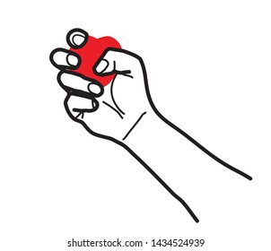 Esquema de Vector dibujando corazón rojo en la mano.