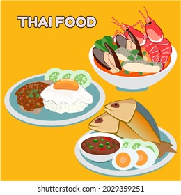 vector outline drawing of thaifoods.