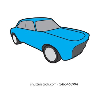 vector outline drawing  vintage blue car.