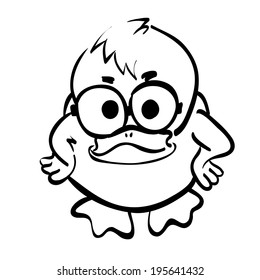 Vector outline drawing of young duck