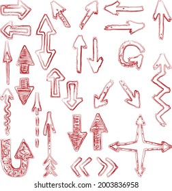 Vector outline drawings of set various directional arrows signs
