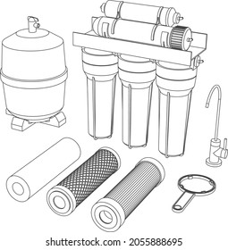 Vector outline drink water filter, reverse osmosis home system