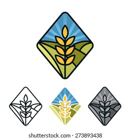 vector outline ear of wheat on a background field of the idea for the logo for your design