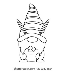 Vector outline easter gnome with carrot  coloring book