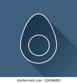Vector outline egg icon on dark blue background with long shadow 
