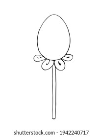 Lollipop de forma de huevo de contorno vectorial sobre la vara. Dibujo a mano de dibujos animados de dibujos animados de doodle. Para Pascua, decoración de pastelería, ilustración de comida. Plantilla para creatividad