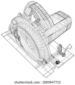 Vector outline Electric saw. Wire-frame circular saw. EPS10 format. Vector created of 3d.