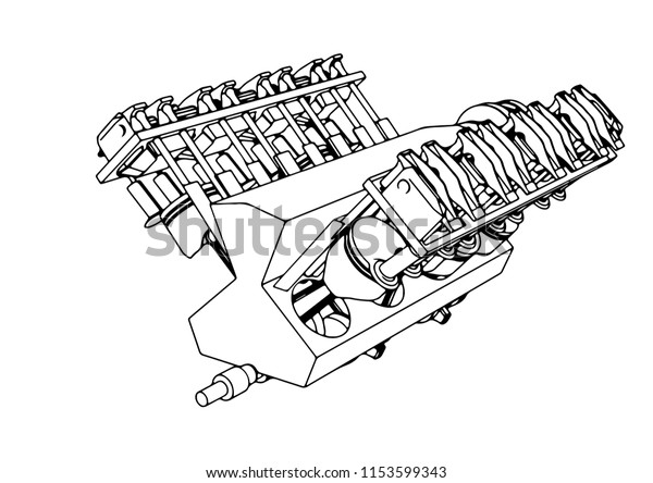 Vector Outline Engine Stock Vector (Royalty Free) 1153599343 | Shutterstock