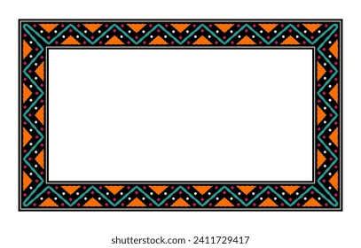 vector outline with ethnic ornament with a green triangle pattern for a certificate or charter or diploma template on a white background