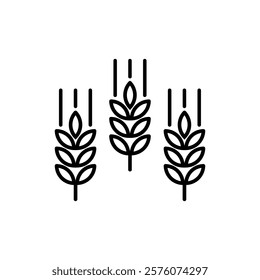 Vector Outline Farm Wheat Ears Icon. Whole Grain Line Symbol Illustration for Organic Eco Business, Farming, Beer, Bakery. Gluten Free Logo.	