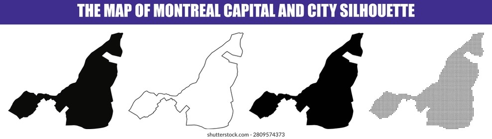 Vector outline and filled map of Montreal showing its capital and urban districts. Useful for geographical presentations city planning.