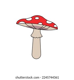 Vector Outline Filled Mushroom Fly Agaric on White Background.