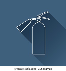 Vector outline fire extinguisher icon on dark blue background with long shadow 