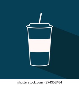 Vector outline flat icon of beverage or drink cup with straw