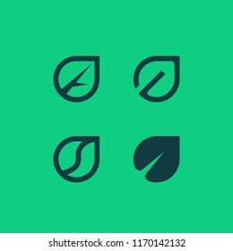   Vector outline and flat logotypes of leaves. Eco green logo.