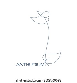 Vector outline of a flower. Below the text - anthurium. Botanical line art.