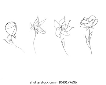 vector outline flowers abstract illustration