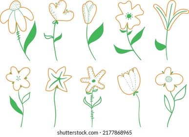 Vector Outline flowers set on white background. Line art style for banner, poster, promotion, web site.