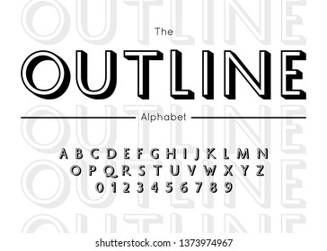 Vector outline font  and alphabet. English letters and numbers