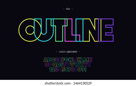 Vector outline font neon line style trendy typography. Cool vintage typeface for decoration, logotype, poster, t shirt, book, card, banner, printing on fabric, industrial. Modern alphabet. 10 eps