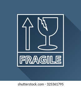 Vector outline fragile icon on dark blue background with long shadow 