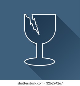 Vector outline fragile icon on dark blue background with long shadow 