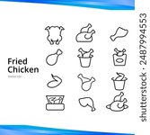 Vector outline fried chicken icon set. Lunchbox.