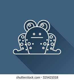 Vector outline frog icon on dark blue background with long shadow 