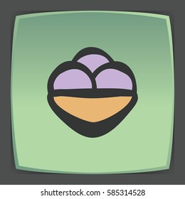 Vector outline fruit ice cream food icon on green flat square plate. Elements for mobile concepts and web apps. Modern infographic logo and pictogram.
